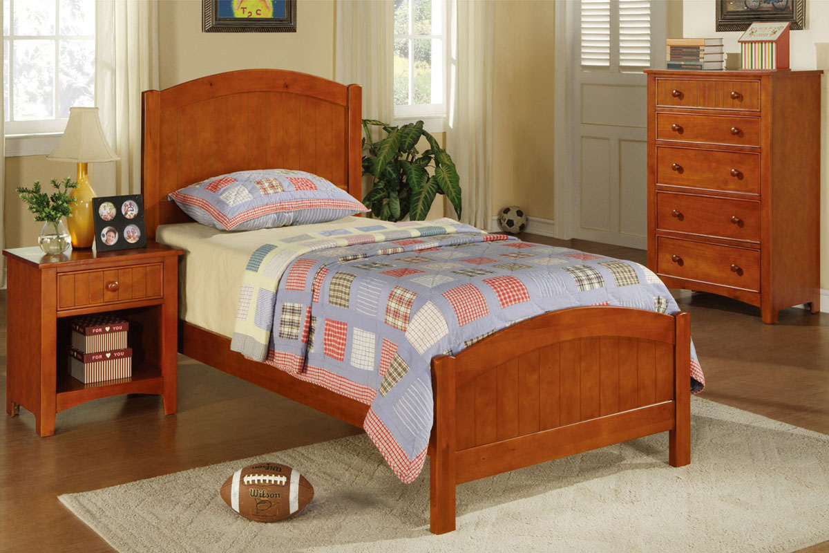 Twin Wood Bed F9206 Color Medium Oak Wood